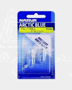 Narva 17189BL2 Premium Wedge Globe 12V 5W Amber T-10mm W2.1 x 9.5d Arctic Blue Blister (2)