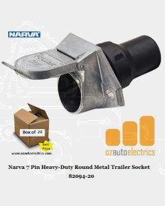 Narva 82094-20 7 Pin Heavy-Duty Round Metal Trailer Socket with Rubber Boot (Bulk Pack of 20)