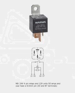 Narva 68016BL 24V 30Amp 4 Pin Normal Open Relay Resistor Protected